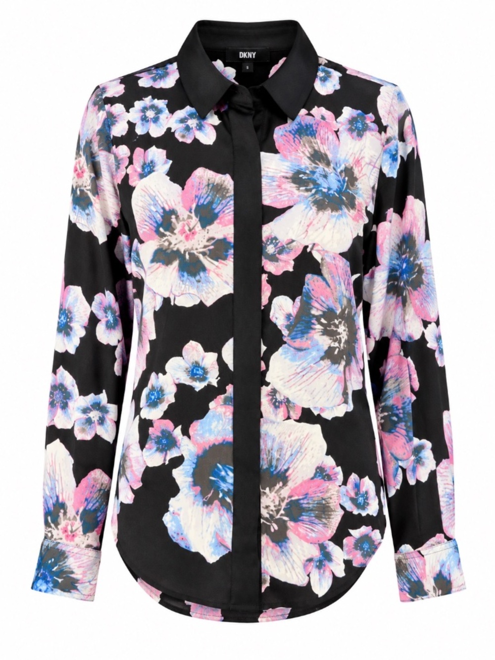 DKNY Floral Button-Front Blouse Size S – Black Multicolor Painterly Floral